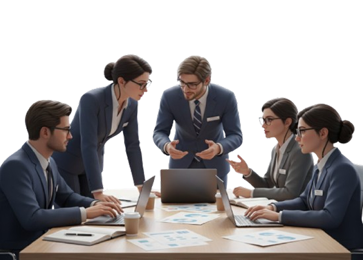 Team collaborating around a table